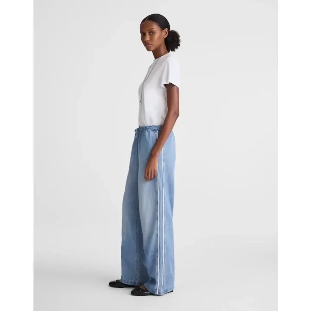 Madewell Tall Pull-On Track Pants in Airy Denim Faded Horizon Wash Size TM